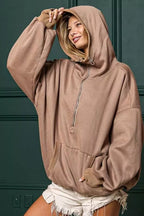 BiBi Womens Fleece Hoodie Mocha Stitch Detailed Elastic Hem Half Zip c7dee5c5-69ab-4bb5-815e-8a56f24adb02-Max-Origin Trendsi
