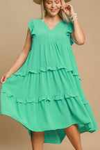 Umgee Midi Dress Ruffle Layered Emerald Tiered V neck Short Sleeve c7df030f-8a7c-457d-a4f5-da60f8d86a20-Max Trendsi