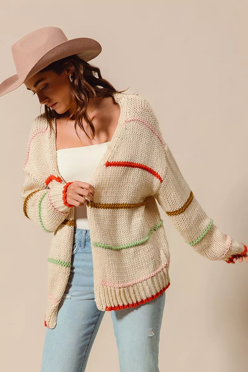 SO ME Womens Cardigan Loose Fit Multi Stripe Open Front Oversized c7e18318e2fb4ca3ae057b7ba15ef31b-Max-Origin Trendsi