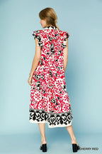 Umgee Midi Dress Red Paisley Printed Ruffled Cap Short Sleeve Tiered c7e2b8ab-91a9-48a8-975c-f8015b28a562-Max-Origin Trendsi