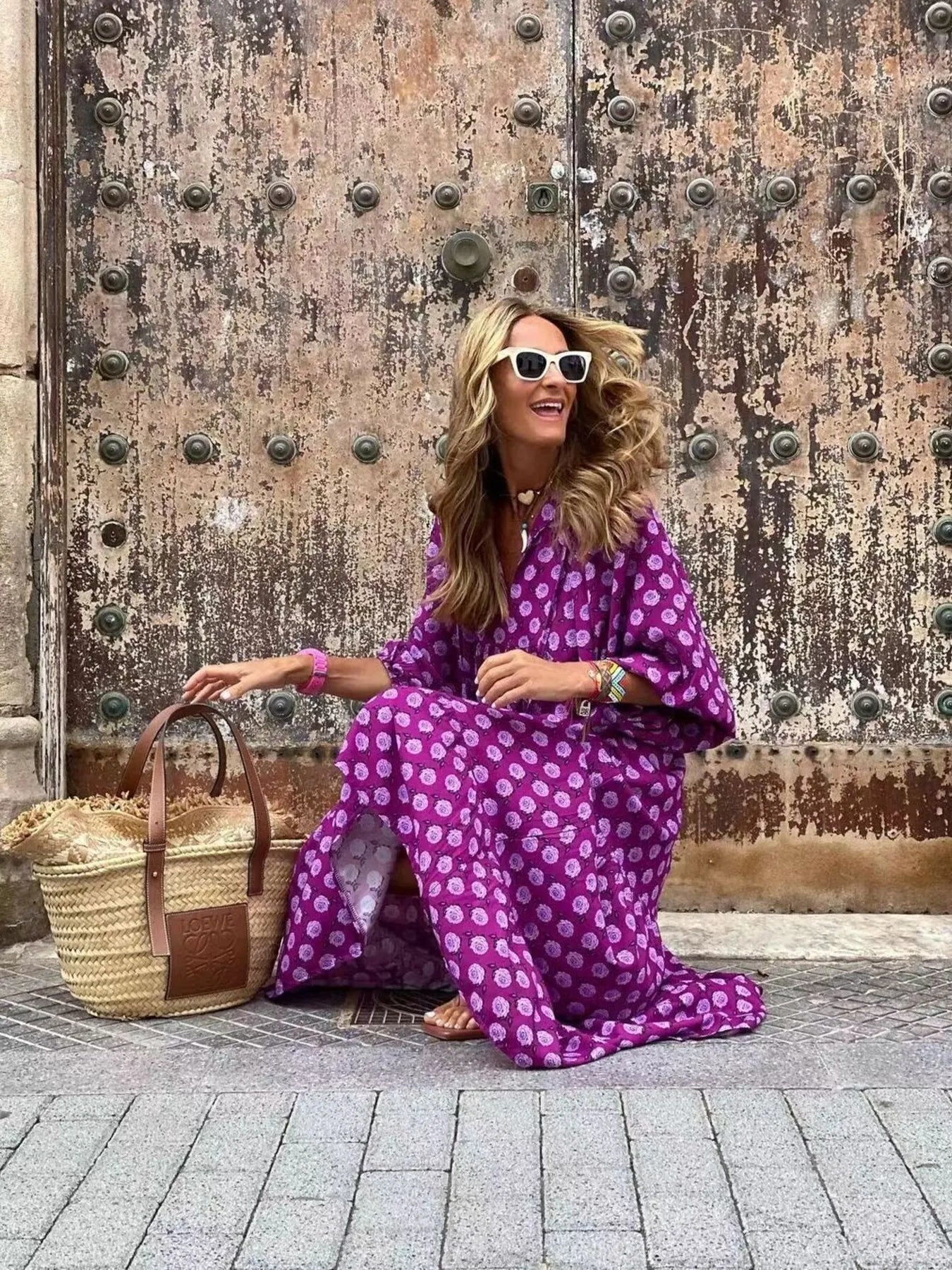 Maxi Dresses Colorful Printed V-Neck Balloon Short Sleeve Ruffled Oversized c7e95d3f82784b169be1349ba5c5aefe-Max-Origin Trendsi