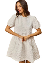 SO ME Floral Mini Dress White Jacquard Diagnol Tiered Short Sleeve WHITE c81d78578ca748189e43d5cc941881f1-Max-Origin Trendsi