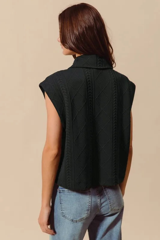 SO ME Button Up Knit Vest Black Cable Quilting Stitch Sleeveless Pocketed c8208ec1-9244-49e3-ac7d-81e3ca29e0a7-Max-Origin Trendsi