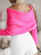 Cropped Knit Top Twist Off Shoulder Long Sleeve Basic Style c82b1e37-a5b6-421e-8b50-86b138495fcb-Max Trendsi