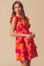 SO ME Floral Dress V Neck Layered with Elasticized Waist Short Cap Sleeve c8387d99cb3b45439d50cda7709963f4-Max-Origin Trendsi