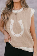 Knit Top Sleeveless Round Neck Horseshoe Contrast Sweater Vest Beige c83a84c8-9a00-495b-99e4-955ba57862b7-Max-Origin Trendsi