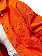 Denim Jacket Women's Orange Classic Long Sleeve Oversized Pocketed Outwear c83be7e1-dd04-4b7b-8207-25d050dfbf8d-Min Trendsi