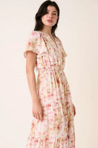 Mittoshop Maxi Dress Pink Floral Flower Print Flutter Sleeve V Slit Smocked c83ee4afe3044f4993ff3244e749f4b9-Max-Origin Trendsi