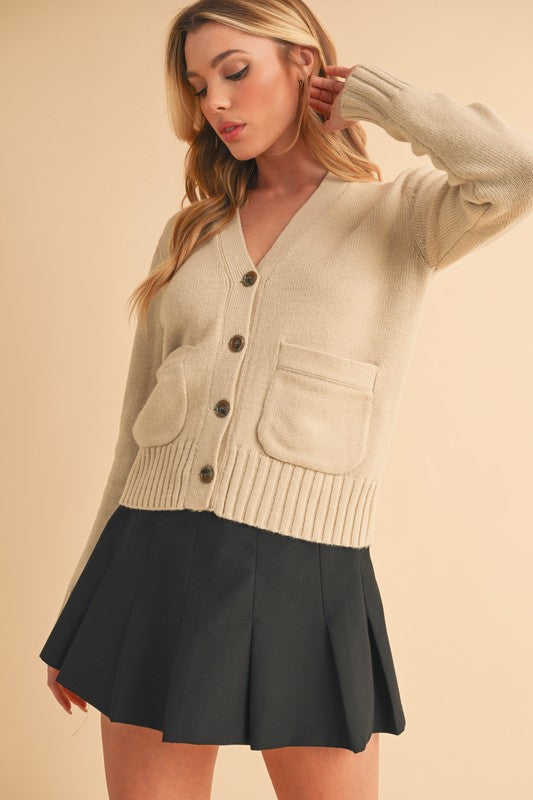 Aemi + Co Cardigan Pearl Knit Ribbed Hem V-Neck Long Sleeve Pocketed c842554e-ad2e-4993-831b-647f659e3efc-Max Trendsi