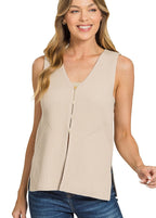 Zenana 4-Button Ribbed Sweater Vest