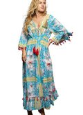POL Bohemian Print Tassel Trim Maxi Dress Women’s Boho Summer Long S‑L