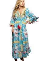 POL Bohemian Print Tassel Trim Maxi Dress Women’s Boho Summer Long S‑L