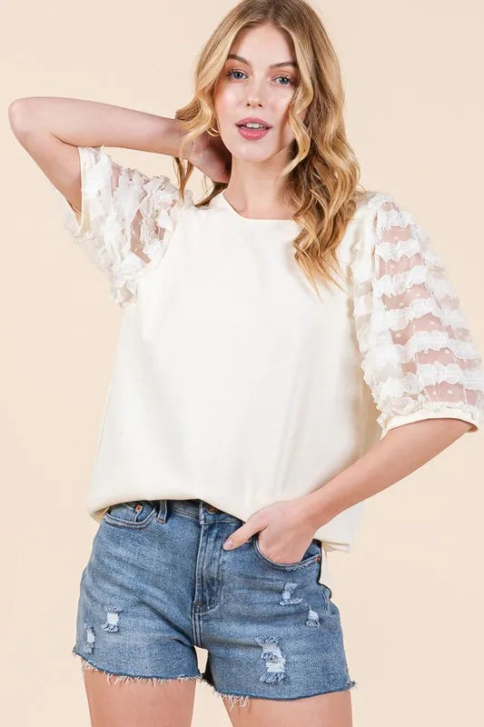 Lime 'N' Chili Top Lace Puff Sleeve Round Neck Cream Blouse c873b7bd-472e-4716-b8ae-d4f58075bf5b-Max-Origin Trendsi