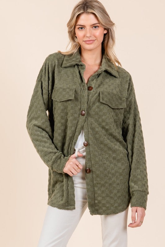 BOMBOM USA Women Shacket Moss Checkered Button Down Long Sleeve c8a7c1a6-8580-4712-9b9d-aed42ba6e89c-Max Trendsi