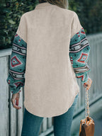 Shacket Corduroy Perfee Pocketed Geometric Collared Neck Outwear c8a81ebe-80ed-4913-bbbd-10d07fdcd597-Max Trendsi
