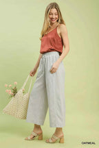 Umgee Wide Leg Pants Linen Blend Striped Oatmeal Drawstring Trousers c8adf2a0-13ef-4d63-b9c1-25729abcc98e-Max-Origin Trendsi