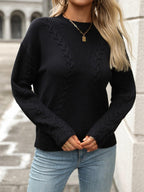 Cable-Knit Sweater Round Neck Long Sleeve Pullover c8c18252-9095-43f0-8450-8d270c6e26c3-Max Trendsi