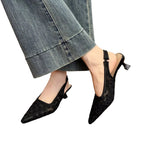 Women's Slingback Pumps Floral Lace Mesh Pointed-Toe Kitten Heels Shoes