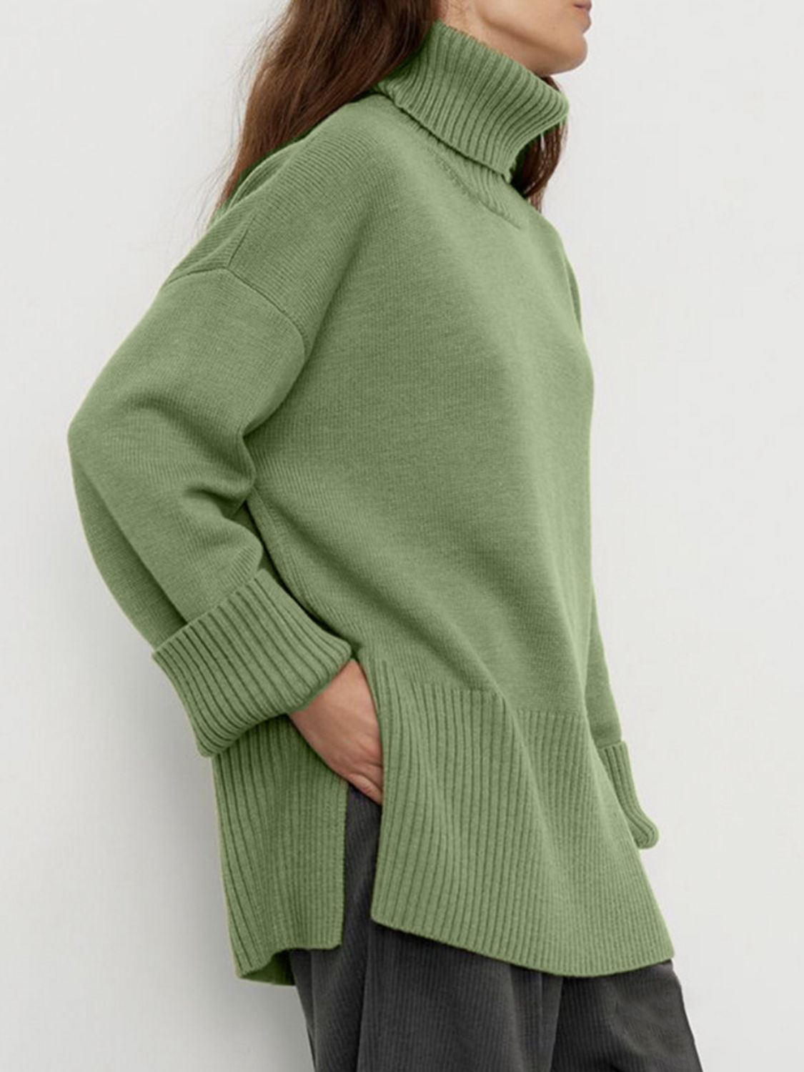 Women Sweater Side Slit Turtleneck Drop Shoulder Long Sleeve Soft Pullover c8cc4494-503c-4e6c-a086-5128a2355299-Max Trendsi