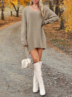 V-Neck Sweater Knit Dress Oversized Dropped Shoulder Sweater Dress c8ceddcb-f394-4782-9aae-5e292243ef8a-Max Trendsi