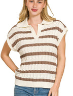 Zenana Textured Stripe Sweater Vest with Collar