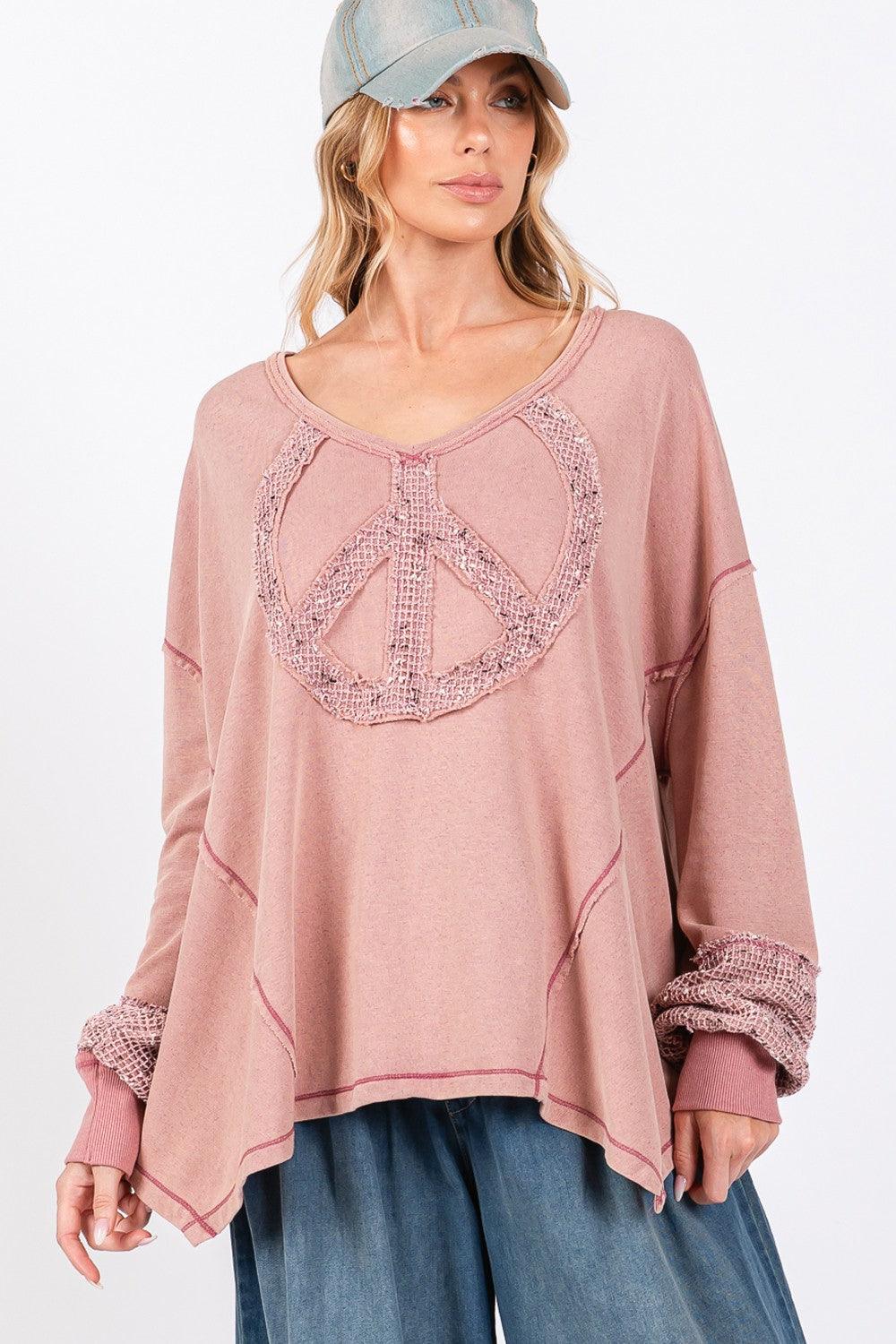SAGE + FIG Top USA Stock Peace Sign Mineral Wash Terry Oversized c8d79a7f-5b75-4058-8f0d-44a082c4619e-Max Trendsi