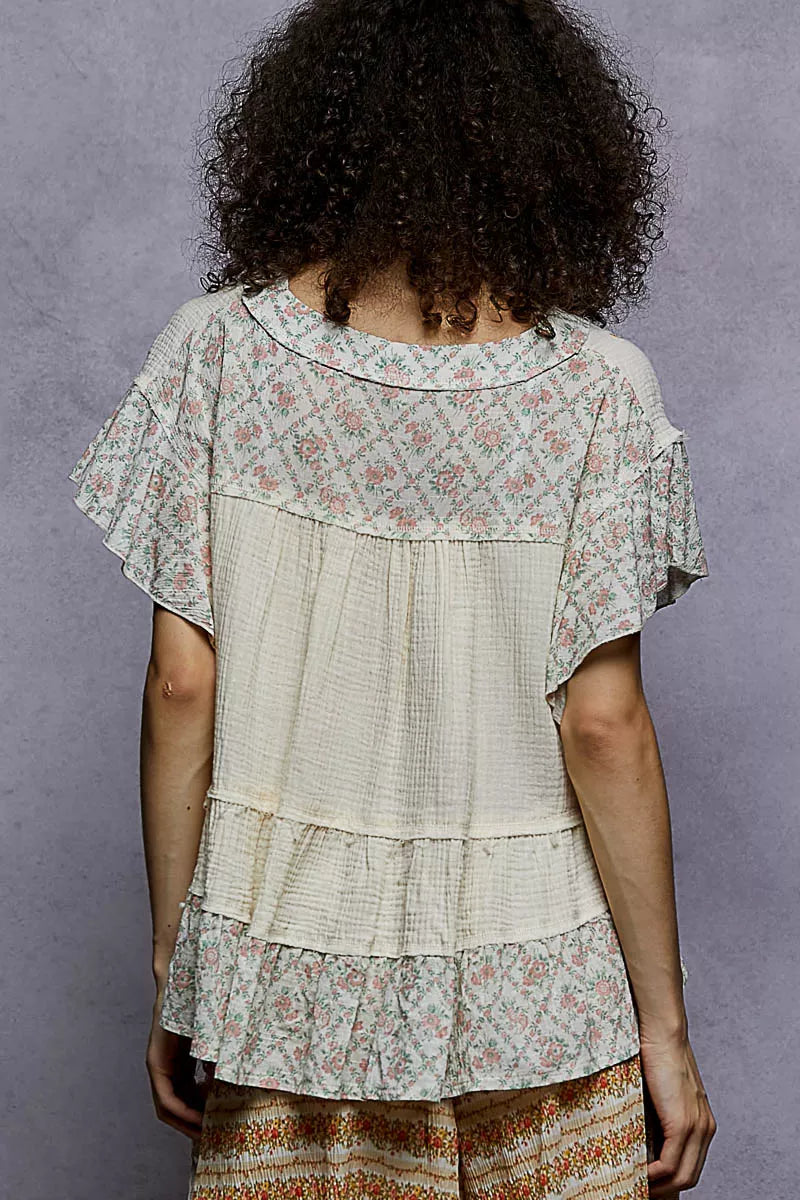 POL Blouse Floral V-Neck Short Sleeve Ruffled Double Gauze with Embroidery Top c8f968e2-547e-42fa-b483-7f316d08c520-Max-Origin Trendsi