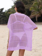 Cover-Up Dress Hollow Out Collared Neck Short Sleeve Sheer Openwork c8fcc372-286c-4d5f-87d1-f11cfdce6b7b-Max Trendsi