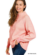 Zenana Womens Sweater Pink Ribbed Two Tone Half Zip High Collar c9019c6f7ad341b0a1b4e505874c984f-Max-Origin Trendsi