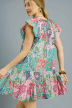 Umgee Mini Dress Floral Multi Printed Ruffle Cap Short Sleeve c9153936-e9b8-4115-a136-e721b3600603-Max-Origin Trendsi
