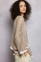 POL Open Front Openwork Cardigan with Contrast Trim