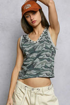 POL Camouflage Tank Top Cropped Studded V-Neck Blouse c92d4a89-dd03-4b6d-b973-a5083f9e1728-Max-Origin Trendsi