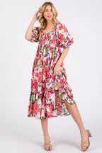 Mittoshop Midi Dress Fuchsia Pink Flower Print Puff Sleeve Ruffle Smocked c9349678c82b41acb470bccf1e0cb9a9-Max-Origin Trendsi
