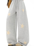 Men's Star Pattern Wide Leg Sweatpants with Drawstring
