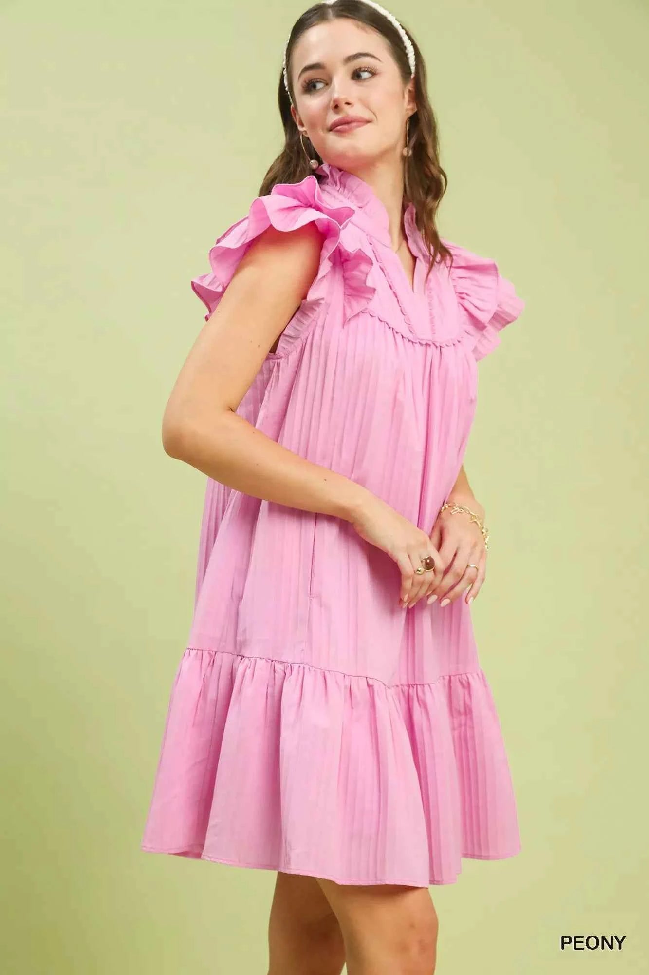 Umgee Flutter Sleeve Tiered Dress
