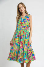 Umgee Midi Dress Green Floral Ruffled Hem Sleeveless High Waisted c9734e44-847a-4e3d-aa4d-76536b321cb3-Max-Origin Trendsi
