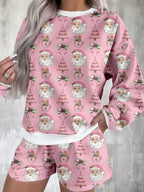 Christmas Women's Lounge Set Santa Print Round Neck Top and Shorts 2 Pcs c99ad149-76b7-4836-acef-e1d83b3fabdb-Max-Origin Trendsi