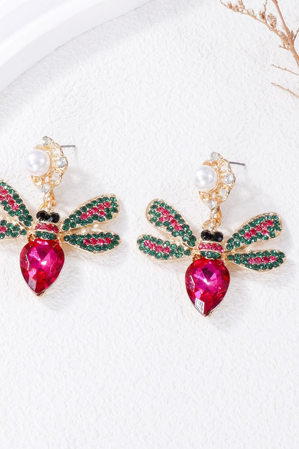 Dangle Earrings Bee Natural Stone Alloy Women Fashion Jewelry Deep Rose One Size c9a6e058-3b7c-4b7c-90c8-982632d4d385-Max Trendsi