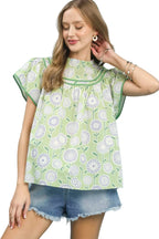 Umgee Retro Floral Smocked Babydoll Blouse with Vintage-Inspired Design