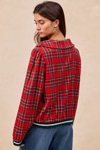 BiBi Christmas Womens Blouse Red Plaid Collared Top with Ruffled Detail c9bbad5201b1461a806dc8dab5a9c95e-Max-Origin Trendsi