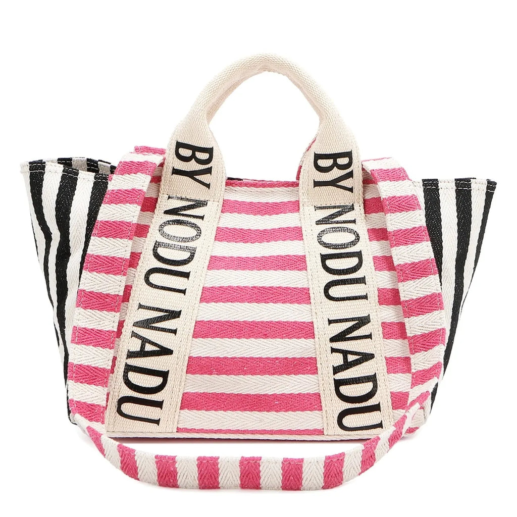 Nicole Lee USA Canvas Tote Bags Letter Striped Large Snap Handbags Hot Pink One Size c9e1048e-3ae8-47e7-b2cd-de49a7857bc0-Max-Origin Trendsi