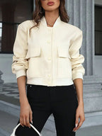 Women Baseball Cropped Jacket Pocketed Solid Snap Collared Long Sleeve c9e74dc8-7f32-4a72-a5ba-2e1e7451deaa-Max Trendsi