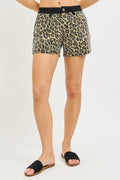 RISEN High-Rise Leopard Print Shorts with Contrasting Waistband