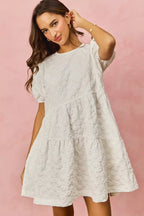 SO ME Floral Mini Dress White Jacquard Diagnol Tiered Short Sleeve c9f4818bdf1148fca08b0a8a7dff3b25-Max-Origin Trendsi