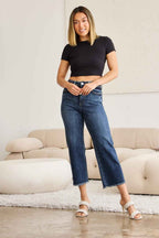 Plus Size Tummy Control High Waist Raw Hem Jeans Denim Pants c9fc07fe-9637-4187-94b8-00e25386b226-Max Trendsi