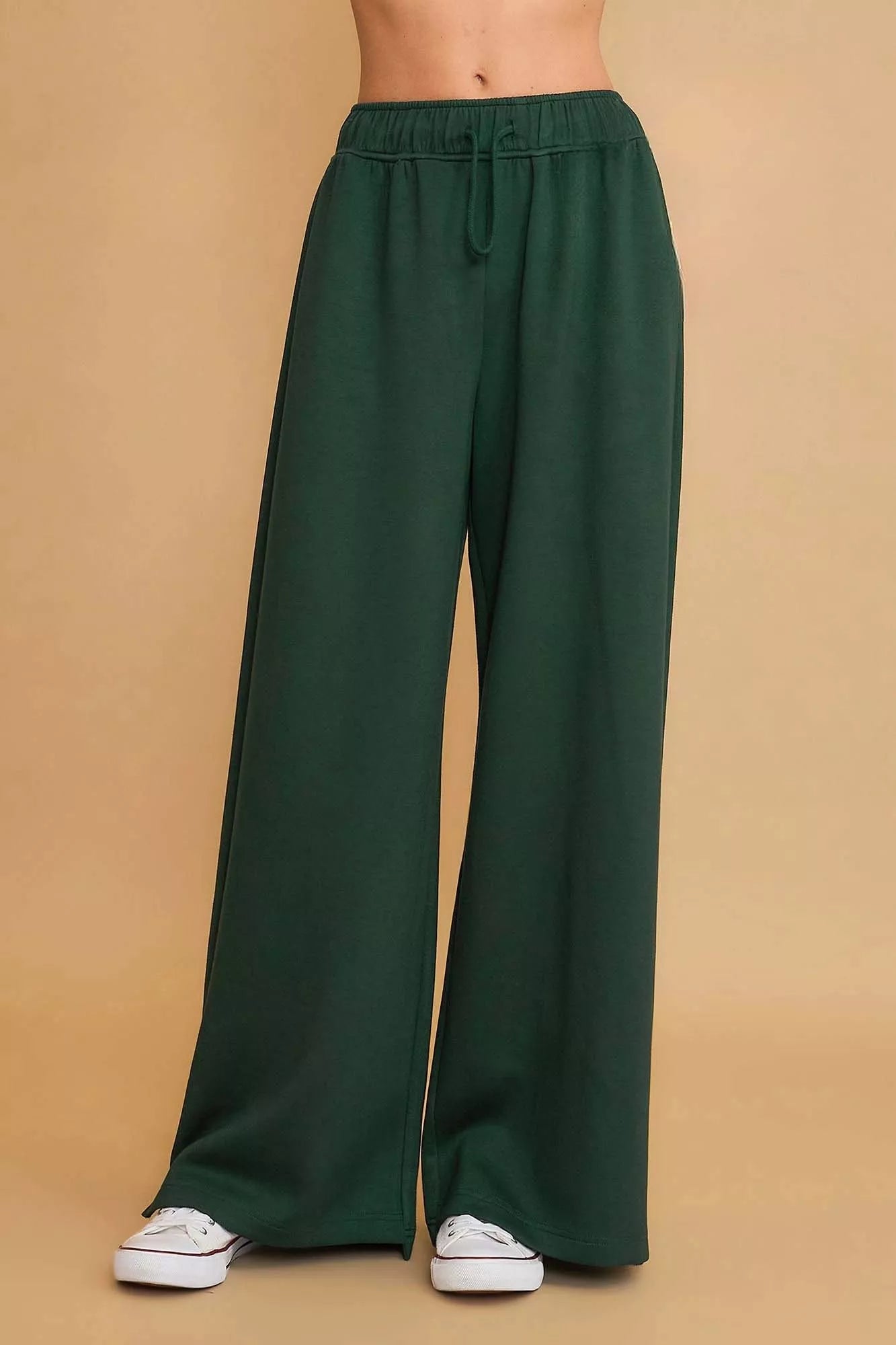Umgee Womens Elastic Wide Leg Pants Green Drawstring Waistband c9fc4b1b-a6b5-45b9-8be9-9b4dad7d42d9-Max-Origin Trendsi