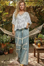POL V-Neck Crochet Top with Scalloped Hem