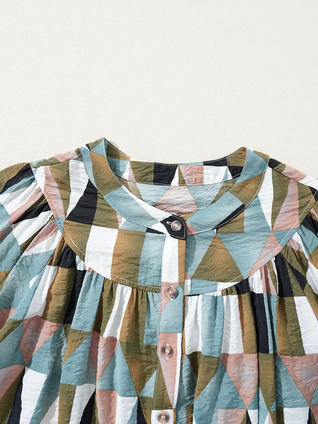 Women's Shirt Geometric Colorful Print Buttoned Balloon Sleeve Top ca1309b2ae2740b1aeb16360d339e023-Max-Origin Trendsi