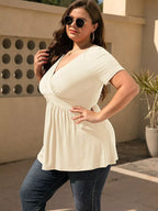 Plus Size Surplice Short Sleeve T-Shirt