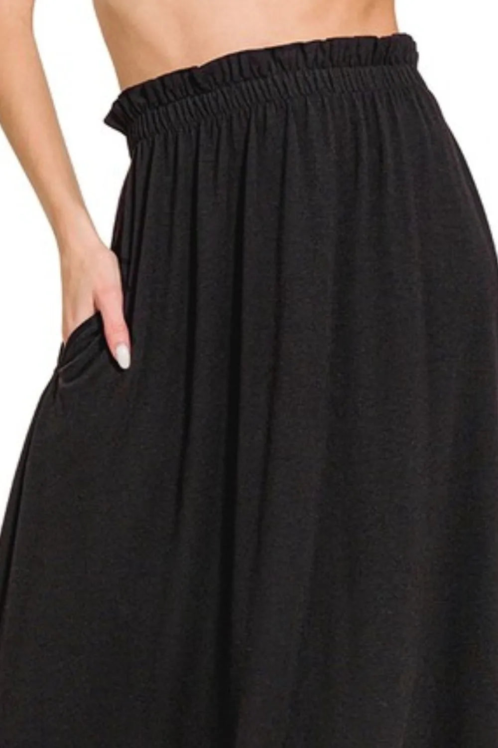 Zenana Midi Skirt Black Paperbag Waist Ruffled With Pockets ca19a51c-cdf9-494c-9561-e102656c5baa-Max-Origin Trendsi